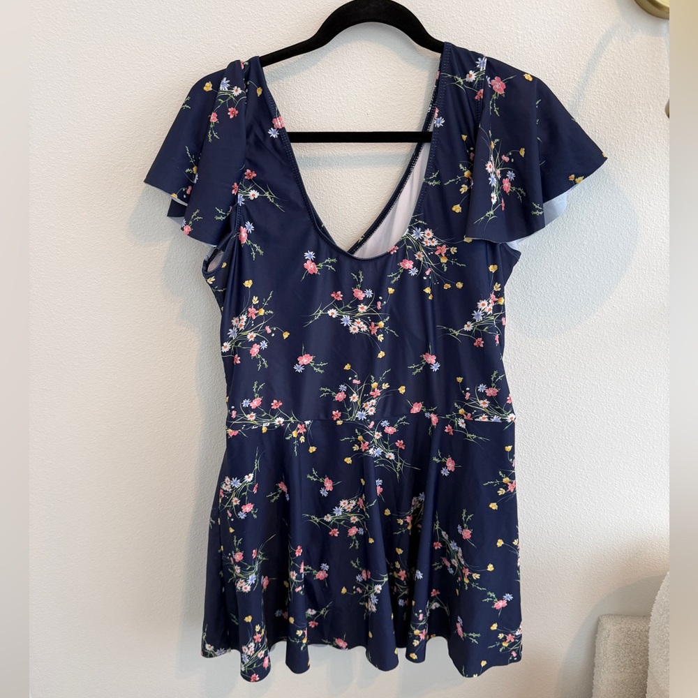 Floral Navy One-Piece Swimsuit Swimdress - Picture 5 of 7
